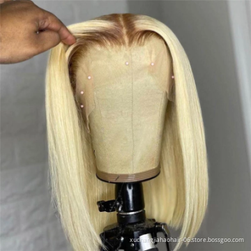 wholesale Short Straight Blonde 4x4 Closure Lace Front Wigs For Black Women 613 Cuticle Aligned Human Hair Wig 613 BOb Wigs